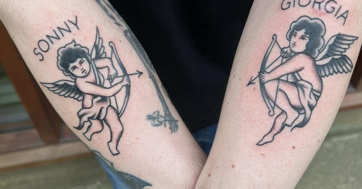 Old School Cupid Matching Tattoos By Aidan Howarth