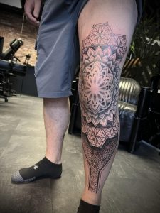 Geometric Dotwork Leg Sleeve Tattoo By Aidan Howarth