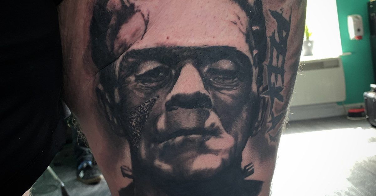 Frankenstein's Monster Black & Grey Realism Tattoo by Elliott Maxwell