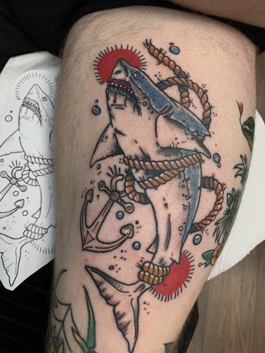 Old School Nautical Shark Tattoo by Paul Ashcroft